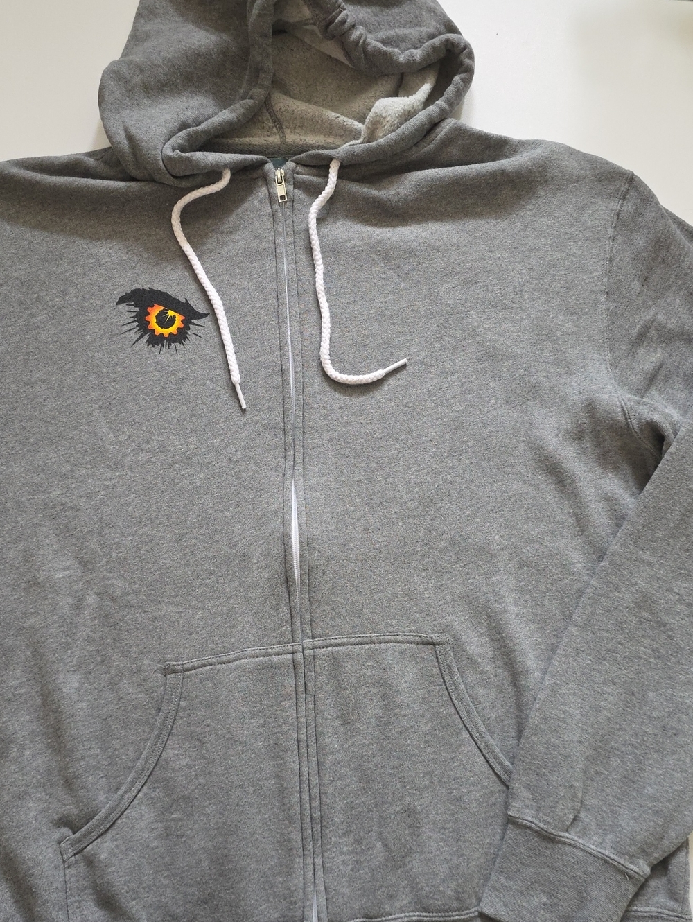 Men's Gray Full-Zip Hooded Sweatshirt with Eye Graphic